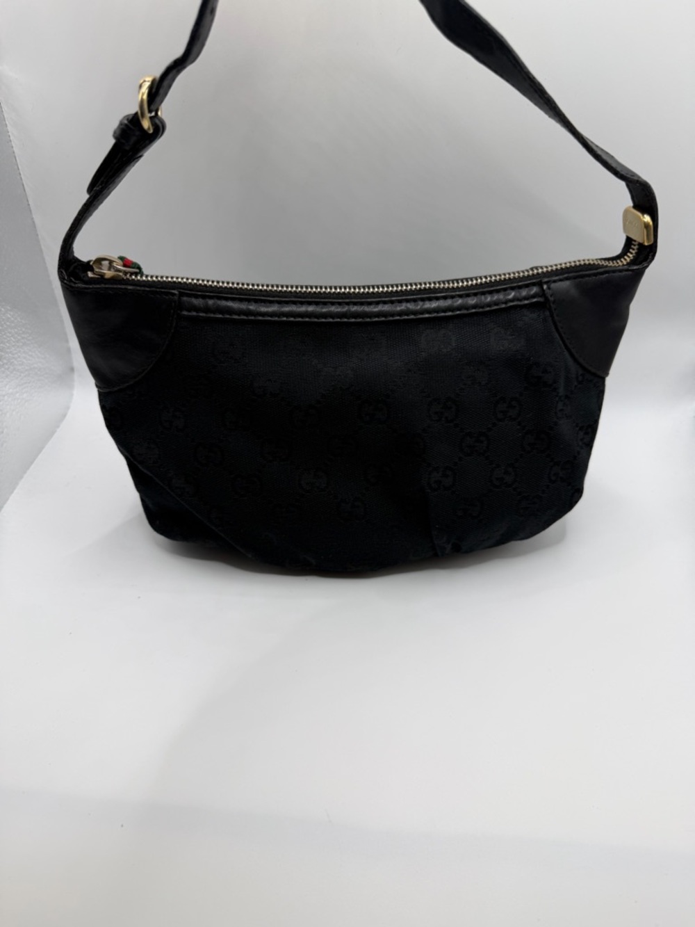 Gucci Black Monogram Crescent Shoulder Bag with Gold Hardware Pochette